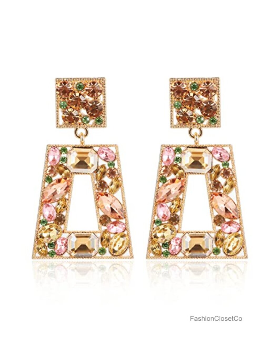 Rhinestone Rectangle Dangle Earrings Glass Alloy Statement